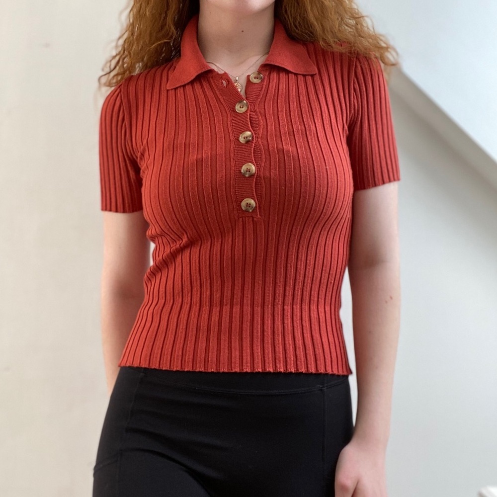 Forever 21 orange sweater collared t-shirt